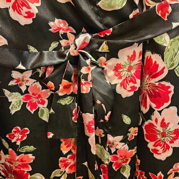 Addona Satin Robe Women XL Floral Black pink red Satin tie sexy hibiscus leisure - Picture 6 of 12